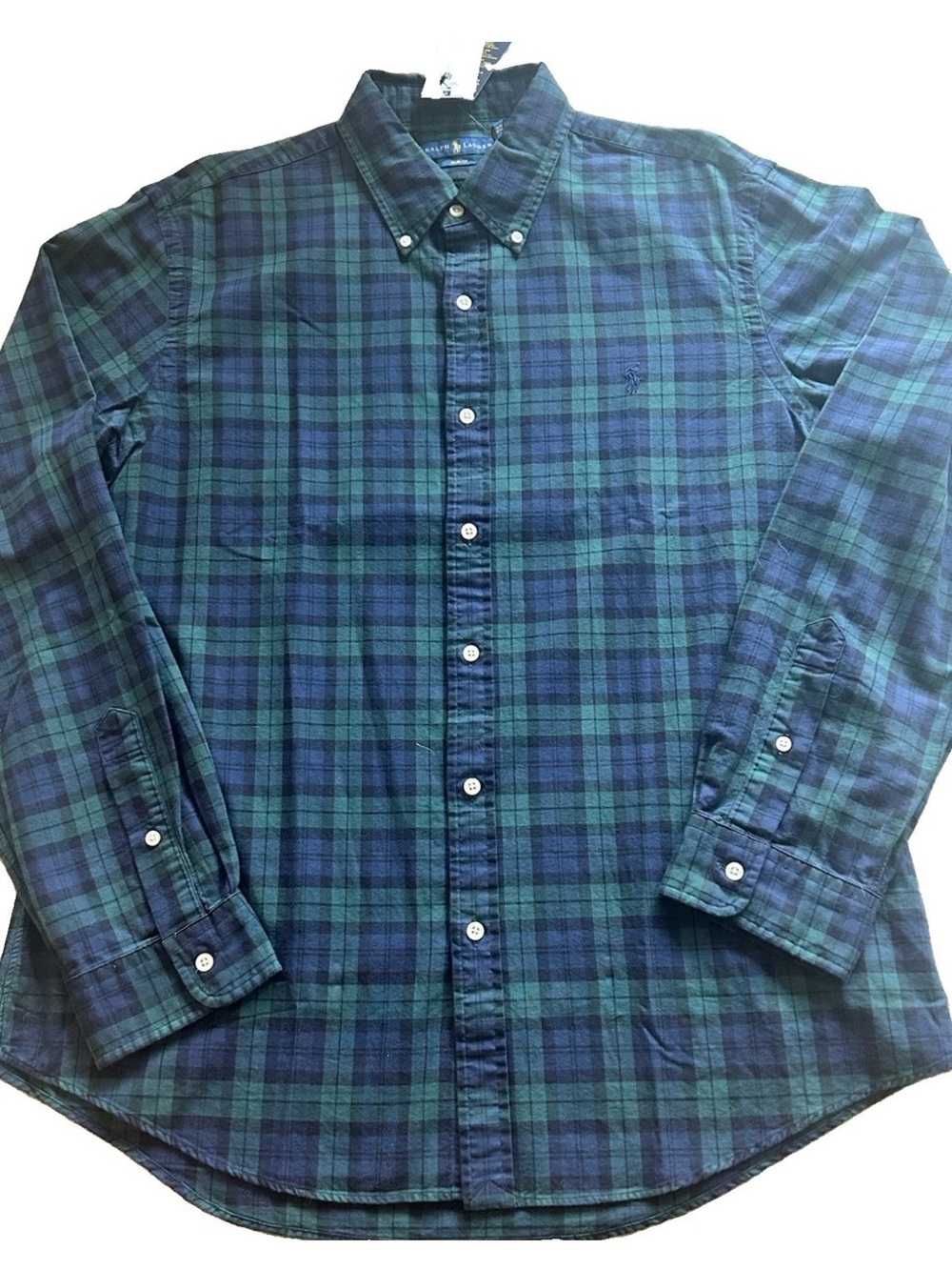Ralph Lauren Green & Navy Plaid Button-Down Shirt Slim Fit
